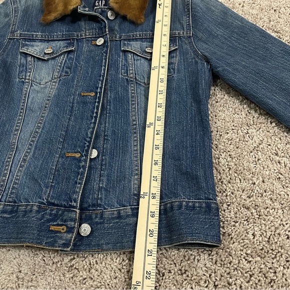 GAP Denim Jacket Genuine Fur Trim Collar & Cuffs Custom Vintage Boho S Upcycled - Picture 8 of 15